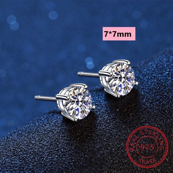 7MM S925 Sterling Silver CZ Stud Earrings for Women/Girl, US19251017 - Picture 4 of 14